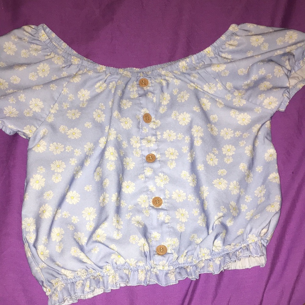 light blue floral top
